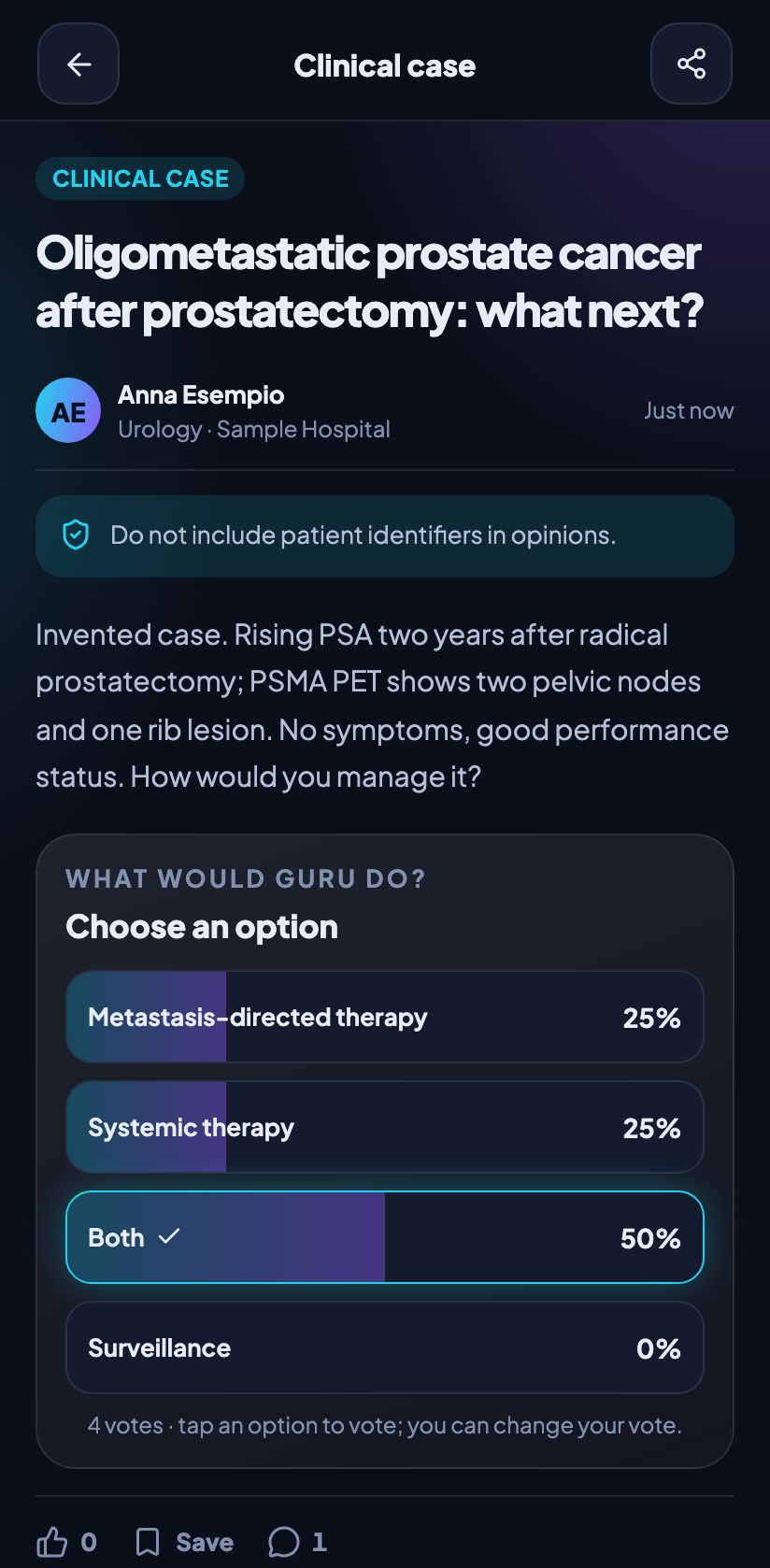 A fictional clinical case with the poll results