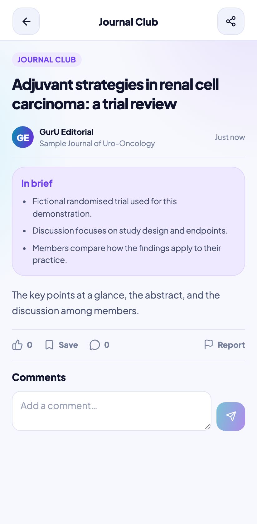 A fictional Journal Club item in the light theme